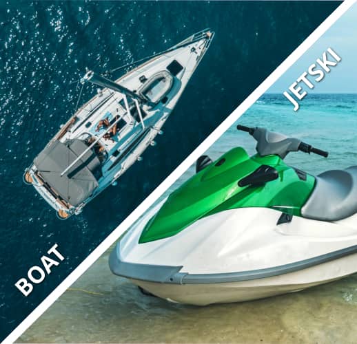 showing a boat and a jetski on the same image